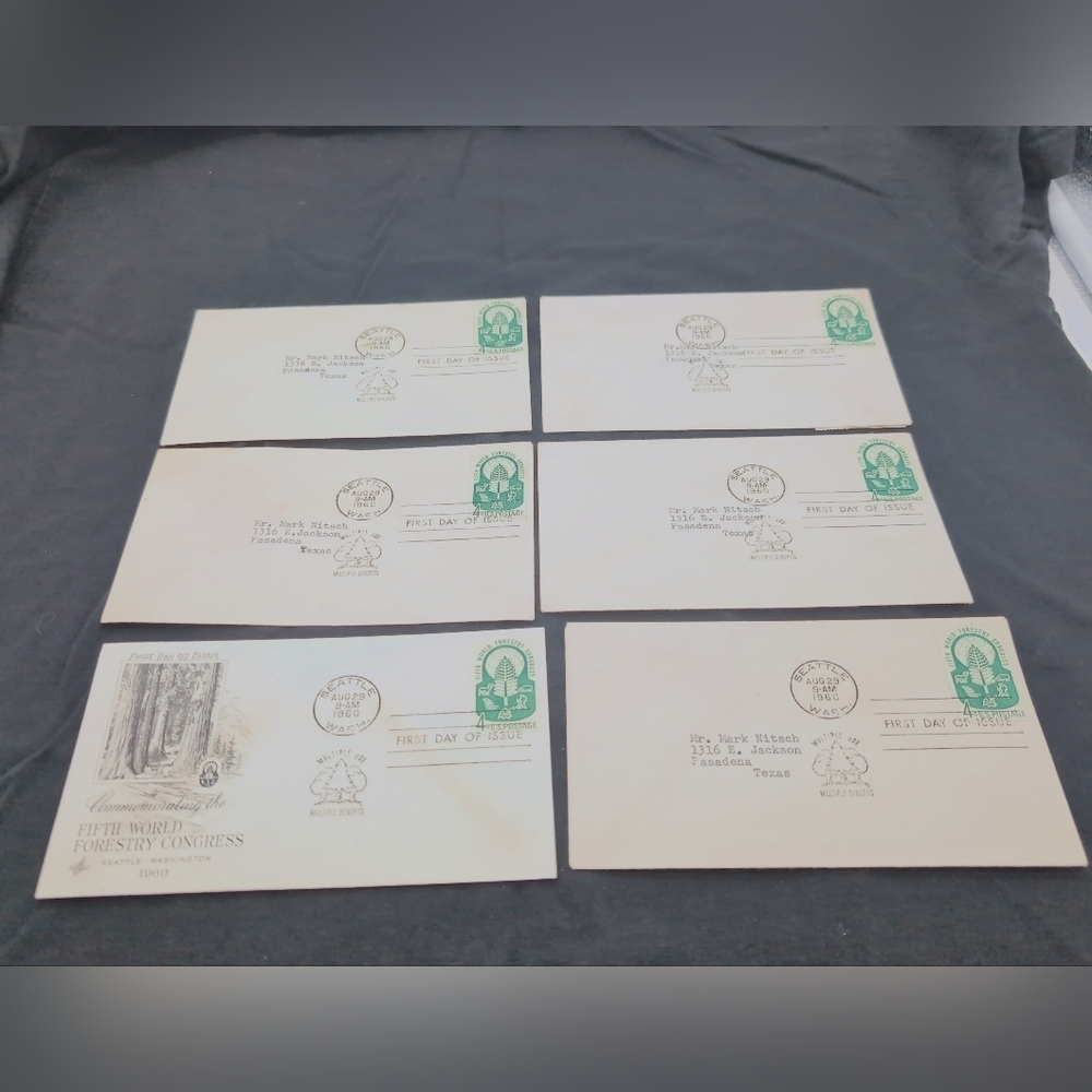 6- 1960 Fifth World Forestry Congress Seattle First Day Covers with Green Stamps